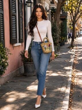 ZARA Floral Embroidered Woven Basket Crossbody Bag NWOT Boho